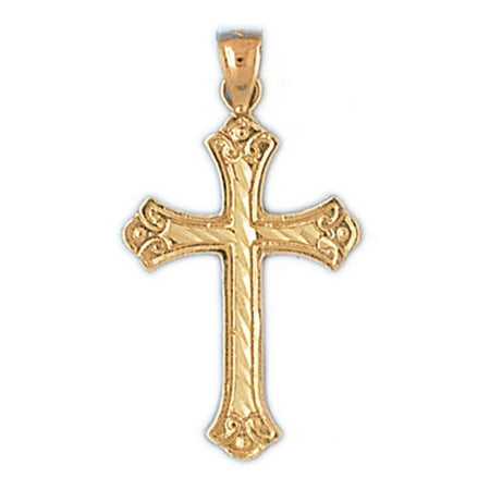 14K Yellow Gold Budded Cross Pendant - 33 mm