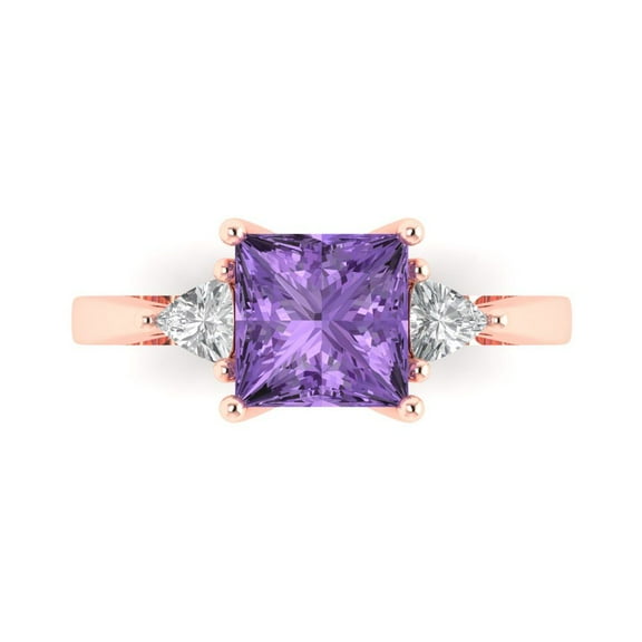 Three-Stone Engagement Ring for Women - 2.32ct Simulated Alexandrite in 14K Rose Gold Promise Ring