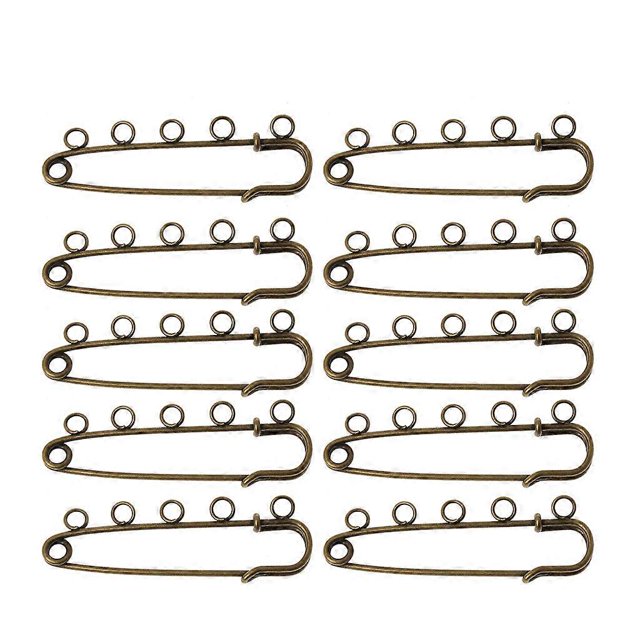Exquisite 5 Holes Safety Pins Brooches 10 Pcs Silver Bronze DIY Brooch Scarf Lapel Pin Jewelry Decoration for Jeans Bags White K