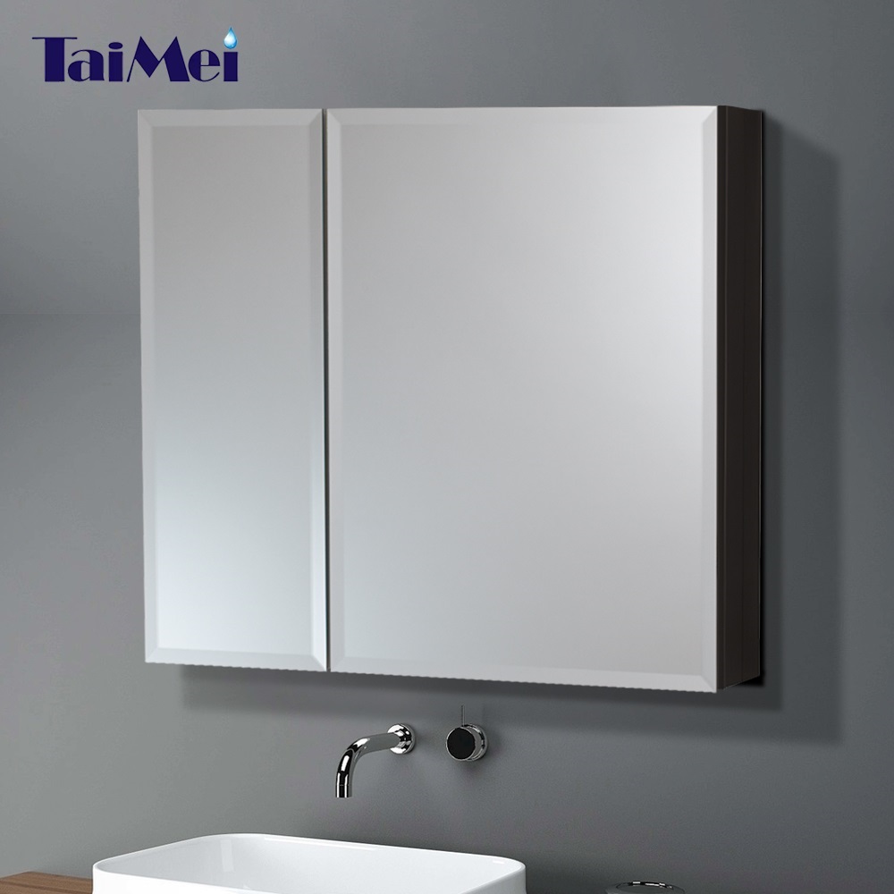 Taimei DIY Wall 2-Door Frameless Mirror Medicine Cabinet 30" Wx26" Hx4.5/8” D with Beveled edges, Color Satin, Bathroom Mirror Cabinet with Adjustable 2 Glass Shelves, Storage Cabinet by FOCA US