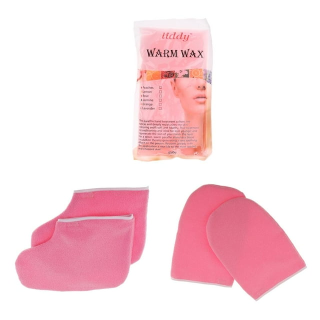 420G Crema de Cera para con Melocotón con Guantes de Cera de Rosa, Botines para Manos, Pies, Piel, atención Fernando Juego de guantes de cera de parafina