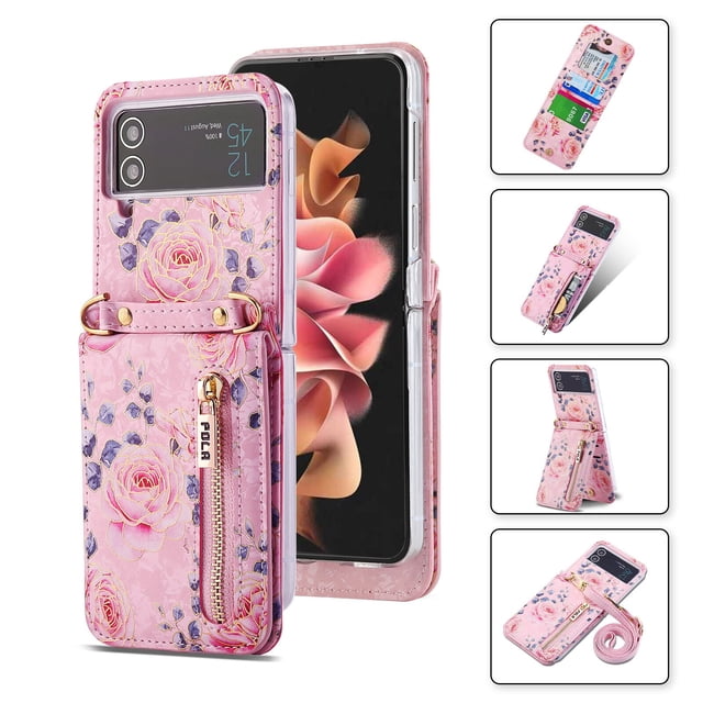 Correa de mano de cuero con cordón, funda de teléfono anticaída para Samsung Galaxy Z Flip 3 5G, Protección trasera, pantalla plegable Z flip 4 qym unisex