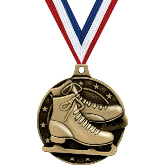 Ice Skating Medals, 2" Gold Diecast Ice Skating Medal Award 10 Pack
