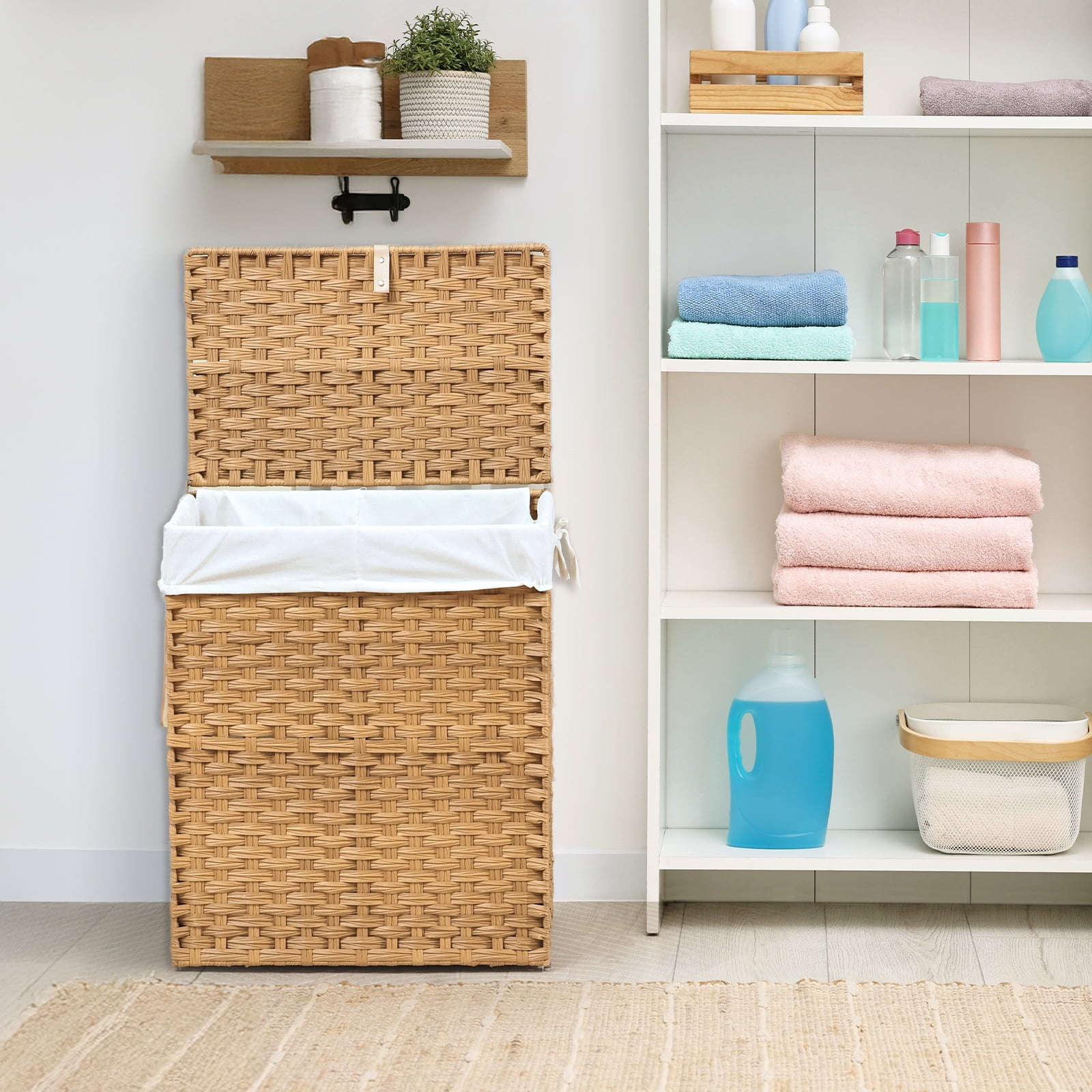 MCQ 90L Wicker Laundry Hamper with Lid, Foldable, Removable Liner, Handles, for Adults, Yellow