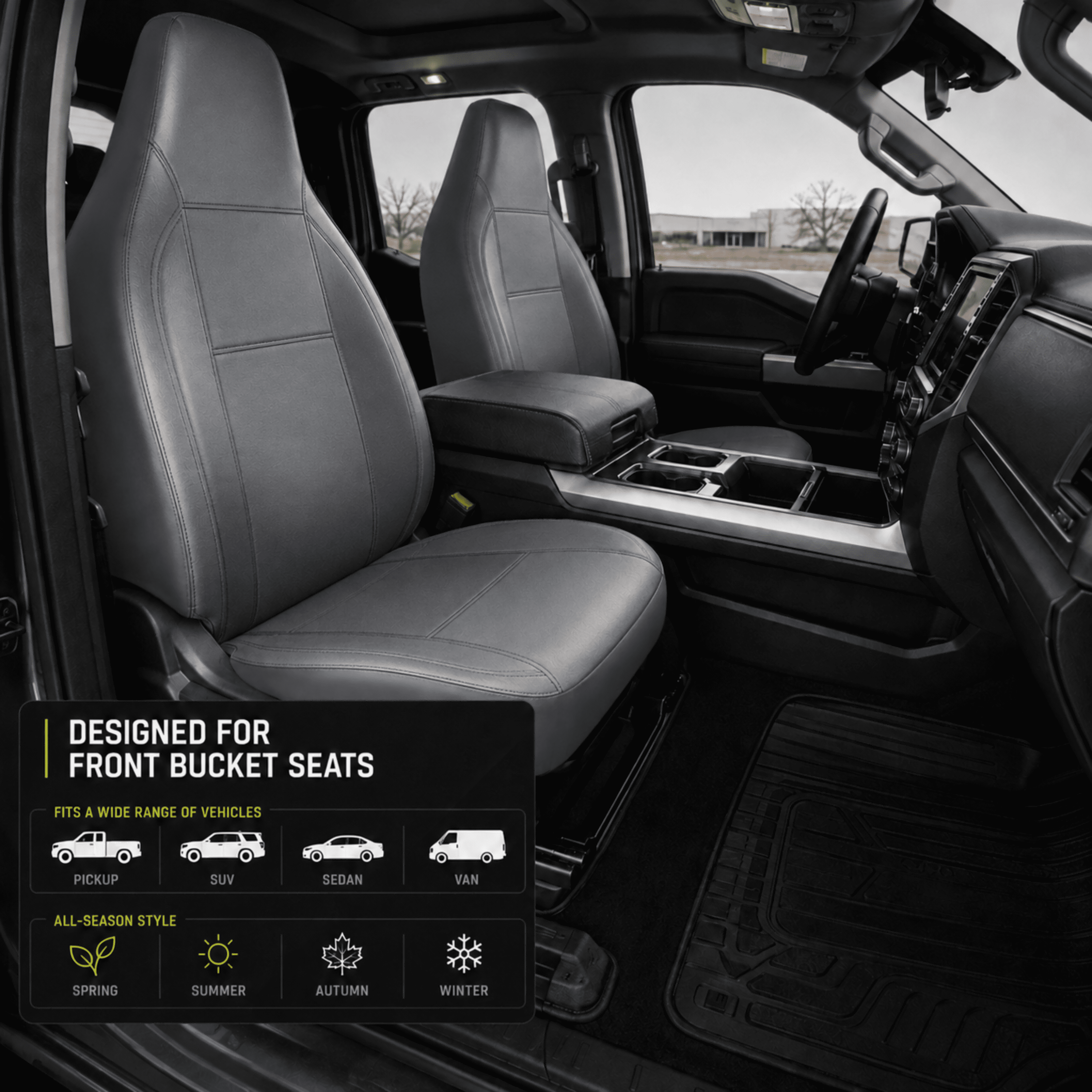 Auto Drive Car Seat Cover,High Back Full Leather Seat Protector Front Seat, Premium Comfortable Anti-Slip, Airbag Compatible Universal Fit for Cars SUVs Trucks,Gray