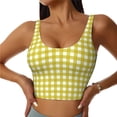thumbnail image 2 of Haiem Yellow Checkboard Pattern Womens Sports Bra - U Neck Padded Low Impact Yoga Bra Workout Crop Top Gym Moisture-Wicking Workout Vest -Large, 2 of 9