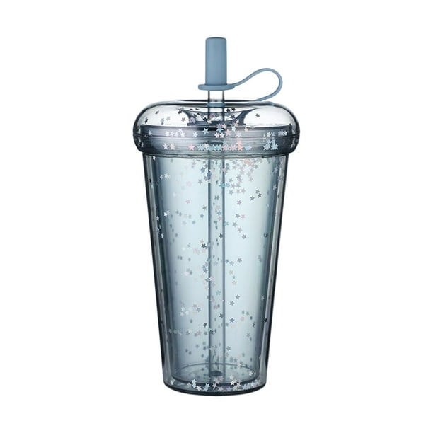 sweethay Botella de agua con pajita, sellado portátil para oficina, café, bebida escolar, taza para estudiantes, doble capa, niños, bebida de leche Teteras Azul sweethay HA071811-02