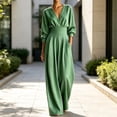 thumbnail image 4 of Hvogkswy Wide Leg Jumpsuits for Women Long Sleeve Wrap V Neck High Waist Romper Comfy Flowy Outdoor Hiking Casual Vacation Jumpsuit With Pockets, 4 of 5
