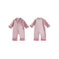 thumbnail image 2 of RUINIXCW Toddler Baby Girl Silk Stain Pajamas Newborn Infant Baby Girls Romper One Piece Spring Fall Sleepwear Lapel V Neck Fuzzy Trim Long Sleeve Button Up Jumpsuit Homewear, 2 of 9