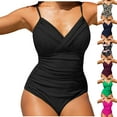 thumbnail image 2 of Jacenvly One Piece Swimsuits for Women Trendy Sleeveless Solid V-Neck Surfing Swimwear Lightweight Women with Chest Pad Without Underwire Bikini Deep V One-Piece Swimsuit Wine, 2 of 11
