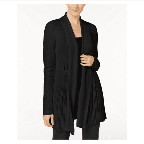 Charter Club Women's Petite Open Front Shawl Neck Ribbed Open-Front Cardigan PET/PET/Deep Black