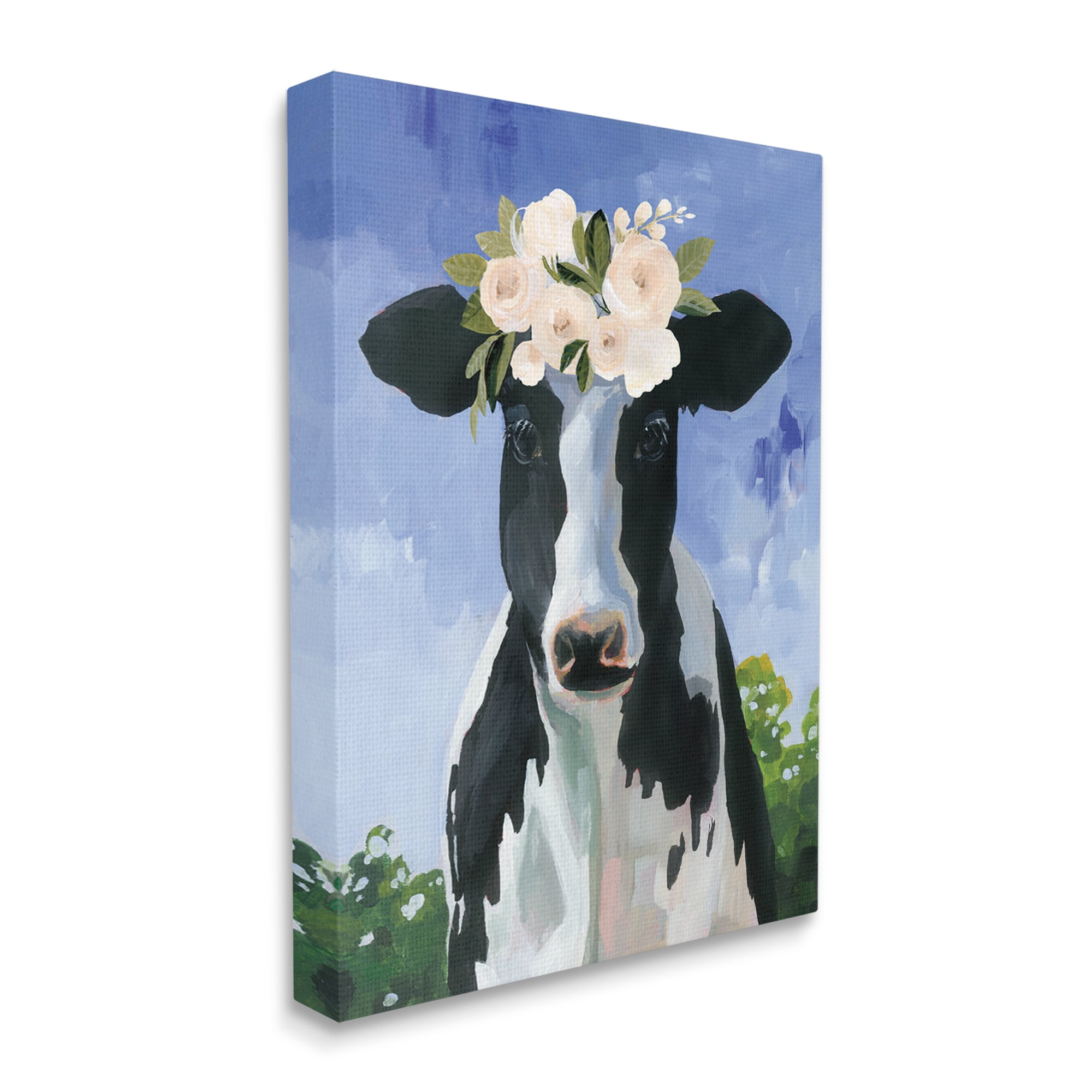 Stupell Industries Country Cow Cattle Flower Crown Roses Botanical Fam Canvas Wall Art, 36 x 48, Design by Caverly Smith