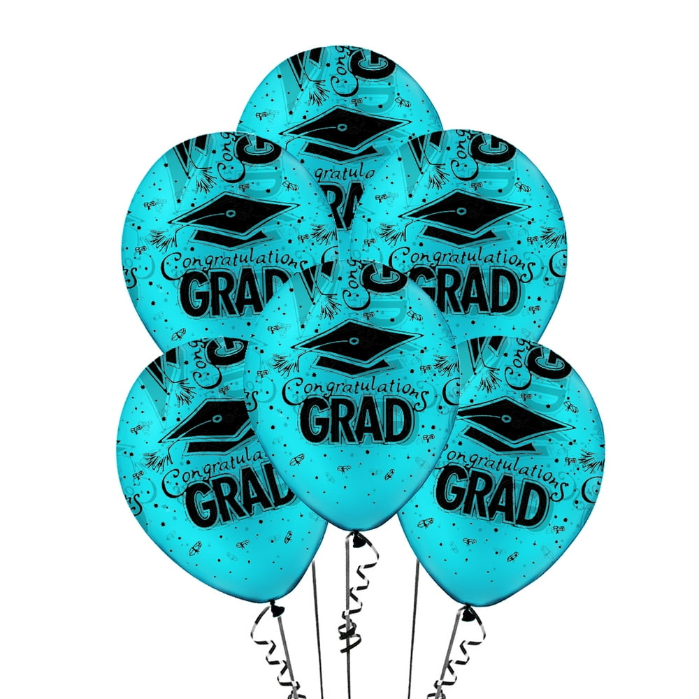 PMU Graduation Balloons 11 Inch PartyTex Premium Turquoise with All