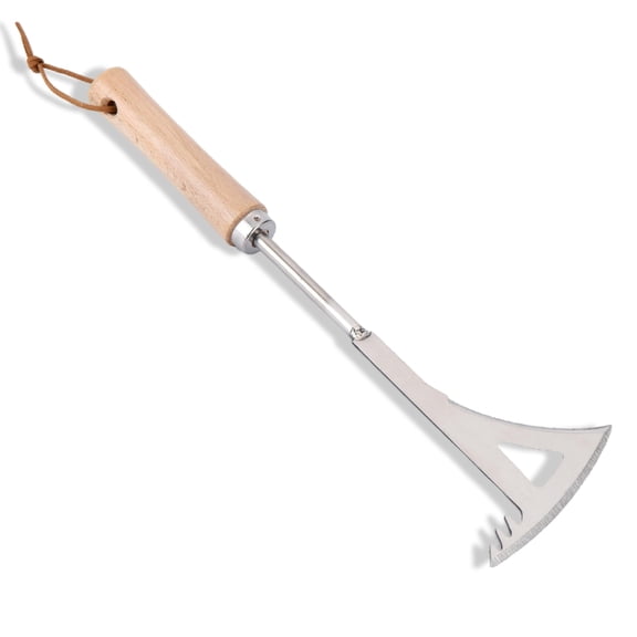 Crack Weeder, 13.4" Stainless Steel Crevice Weeding Tool with Wood Handle, L-Shaped Side-Walk Weed Puller Spatula, for Garden Lawn Yard Patio Terrace Paving Moss, Small Gardening Tool