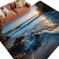 thumbnail image 2 of Sunset Reef Washable Living Room Rugs 6'x9', Seaside Reef Ocean Waves Shiny Sunset Low Pile Throw Large Area Rug Non-Slip Sturdy Edge Binding Carpet for Dining Room Kitchen Office, 2 of 9