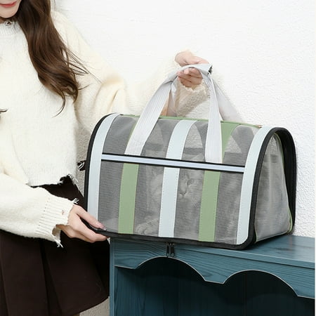 Foldable Portable Pet Travel Bag with Ventilated Mesh - Breathable Soft-Shell Cat & Dog Carrier for Small Pets  Adjustable Shoulder Strap