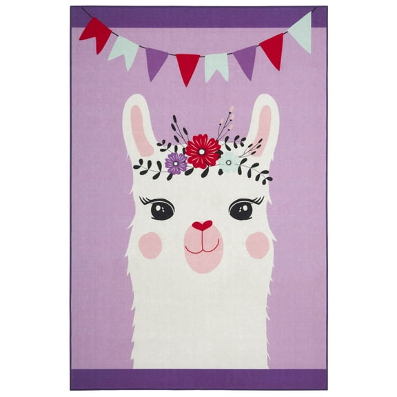 Everwash™ Imagine Llama Kids Machine Washable Area Rug, Purple/White, 3'x5'