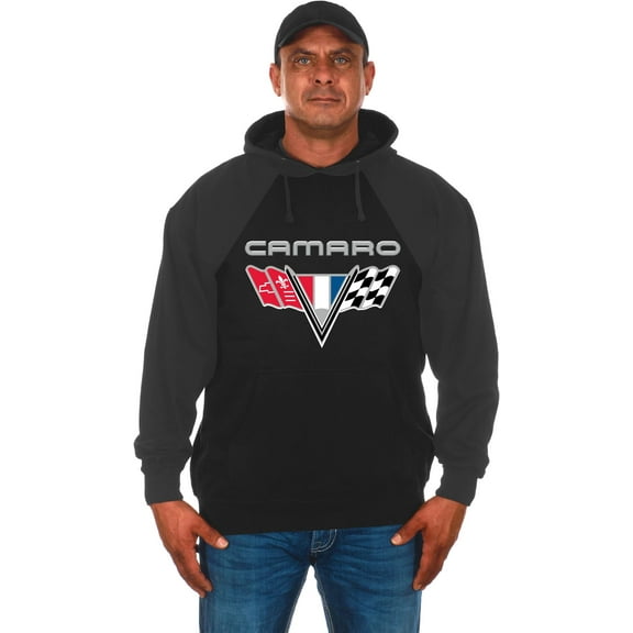 JH Design Men's Chevy Camaro V-Flag Black & Charcoal Pullover Hoodie Sweatshirt