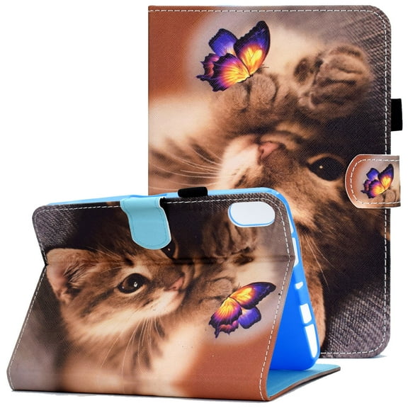 iPad Mini Case for Mini 6th Gen 2021(8.3"), iPad Mini 6 Case with Pen Holder, Allytech Colorful PU Leather Anti-Drop Folio Stand Card Slots Wallet Case with Auto Sleep Wake Feature, Cat Butterfly