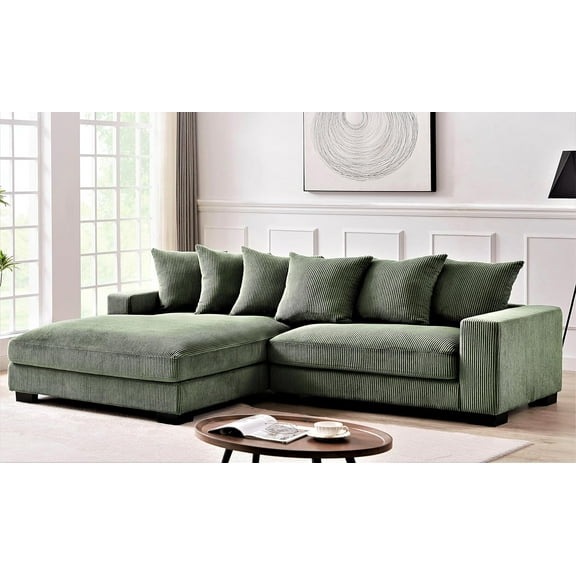 US Pride Furniture Luxe Oversized Two-Piece Sectional Couches for Living Room L Shaped Sofa with Chaise Corduroy Fabric Facing Left, Dark Green