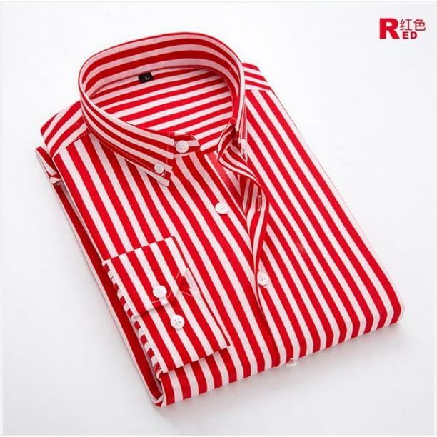 Moda nuevos hombres camisas de manga larga masculino rayas clásico-Fit confort suave Casual botón abajo camisa Casual masculino camisa Tops 5Xpangjing