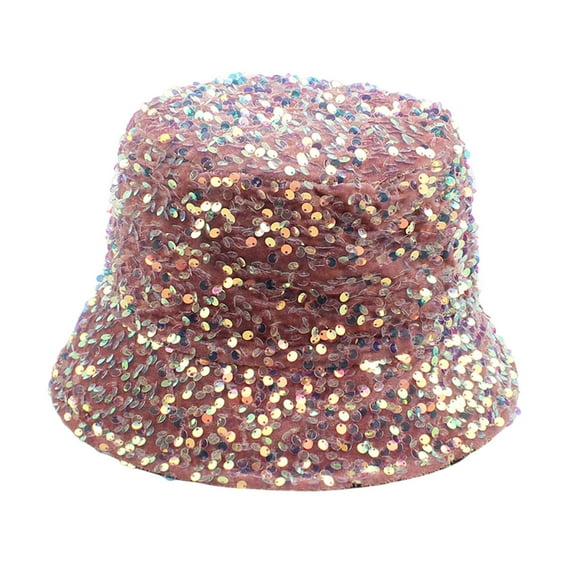 Ticikt Womens Sequin Bucket Hat Beach Sun Hats for Party Girls Shiny Glitter Sequin Sun Cap for Travel,Color:Pink