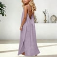 thumbnail image 3 of DORKASM Girls' Casual Spaghetti Strap Backless Linen Maxi Dress with Side Slit: Daily Dress Light Purple 100, 3 of 6