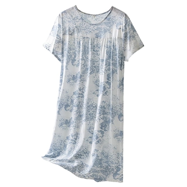 SHIXIAOO Chemise de Nuit d'Été pour Femme à Manches Courtes, Col Rond, Robe de Nuit Confortable pour la Maison, Tenue de Détente Décontractée, Robe de Sommeil Imprimée, Robe de Nuit pour Femmes Grandes, Chemise de Nuit Grande Taille pour Femme, Robe Grande Taille4x