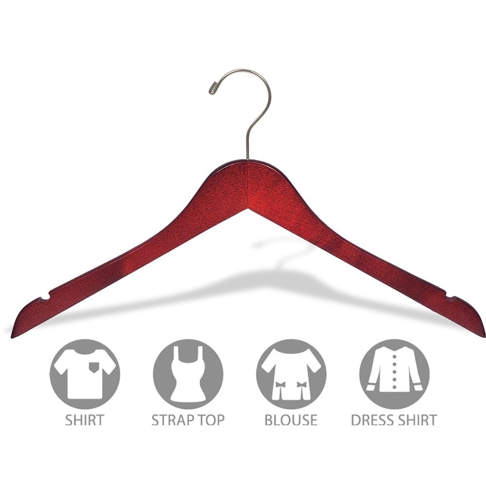 International Hanger Wood Top Hangers (50 Pack) 17" Flat Wooden Hangers – Cherry Finish, Swivel Hook, Notches for Shirts, Jackets & Dresses