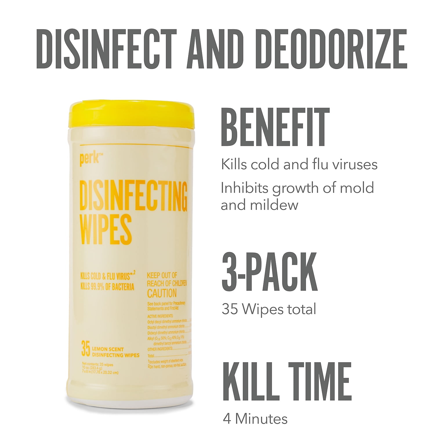 Staples Perk Disinfecting Wipes Fresh & Lemon Scent 35 Wipes/Container 6/Carton PK61527/PVS