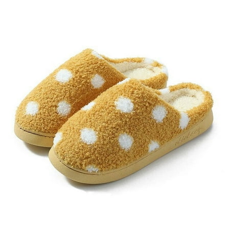 

PIKADINGNIS Women Fur Slippers 2022 Fashion Dots Design Winter Home Plush Warm Cotton Slippers Women s Indoor Platform Slippers Woman Shoes