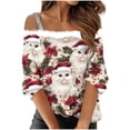 thumbnail image 3 of QATAINLAV Christmas Gifts for Women Casual Fuzzy Neck Off Shoulder Strap Pullover Tops Cute Xmas Printed Tees Shirts, White, XXXL, 3 of 6