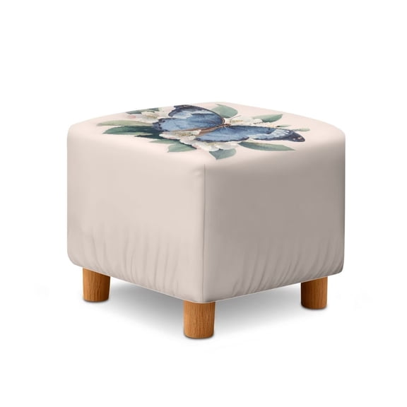 SCRAWLGOD Butterfly Floral Print Pink Footstool Cover, Thick Footrest Sofa Slipcovers Non Slip Square Ottoman Footrest Covers with Stretch Bottom