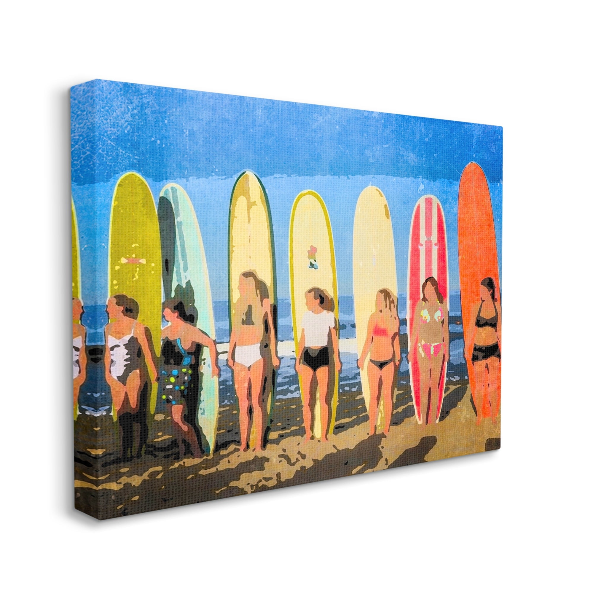 Stupell Industries Modern Pop Style Women Surfing Ocean Sports Graphic Art Gallery Wrapped Canvas Print Wall Art, Design by Graffitee Studios