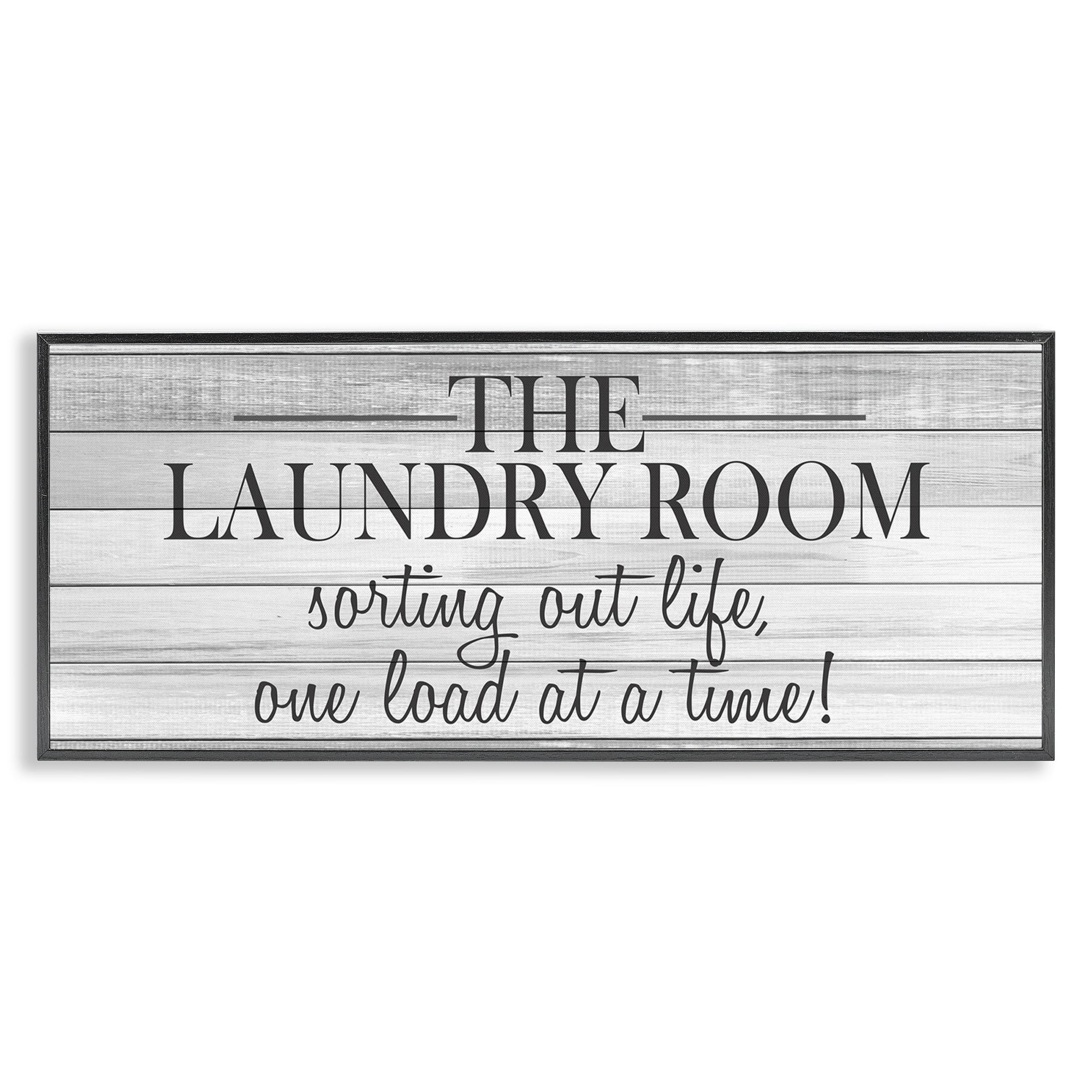 Stupell Industries Laundry Sorting Out Life Typography Black and White Planked Look 10 x 24 Design by Kimberly Allen