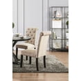 thumbnail image 5 of 6pcs Dining Chairs Ivory Linen Like Fabric Antique Black Solid wood Scroll Back Tufted Cushion Side Chairs Kitchen Dining Room, 5 of 9