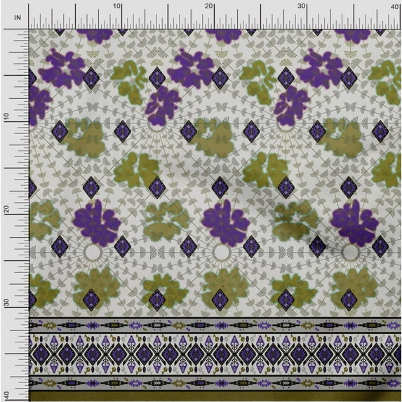 oneOone Cotton Silk Olive Green Fabric Geometric & Artistic Floral Panel Sewing Material Print Fabric By The Yard 42 Inch Wide