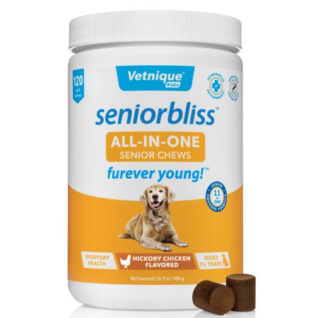 UPC: 0810082380279 | Seniorbliss Daily All-in-1 Dog Health Supplement for Senior Dogs by Vetnique Labs – Hickory Chicken Soft Chews 120ct