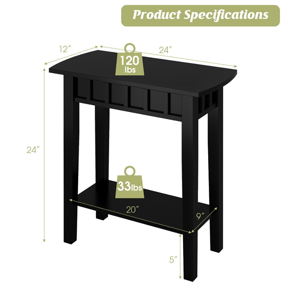 Finihen End Table, 2-Tier Narrow Wood End Table with Storage Shelf for Small Spaces, Sofa Side Table, Bed Side Table, for Living Room, Bedroom, Black Finihen End Table, 2-Tier Narrow Wood End Table with Storage Shelf for Small Spaces, Sofa Side Table, Bed Side Table, for Living Room, Bedroom, Black