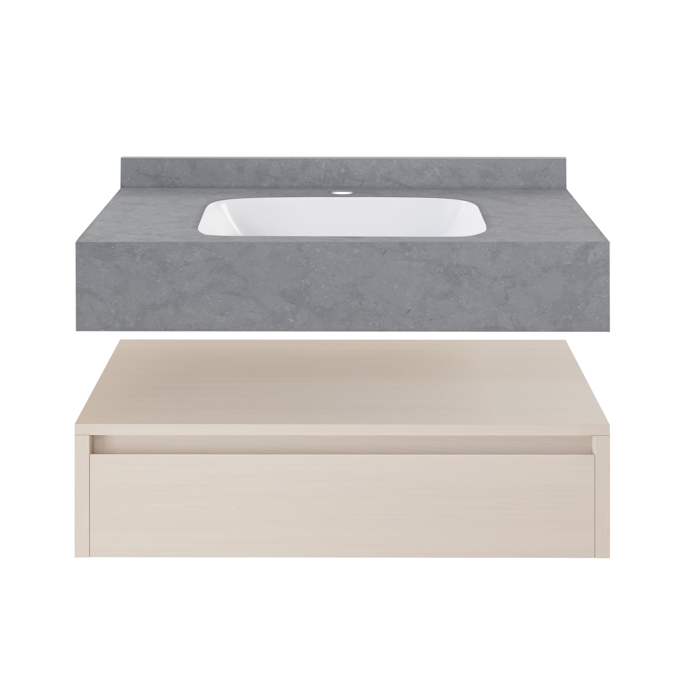 Avancer 36" Wall-Mounted Bathroom Vanity in White Oak with Charcoal Gray Sink Top