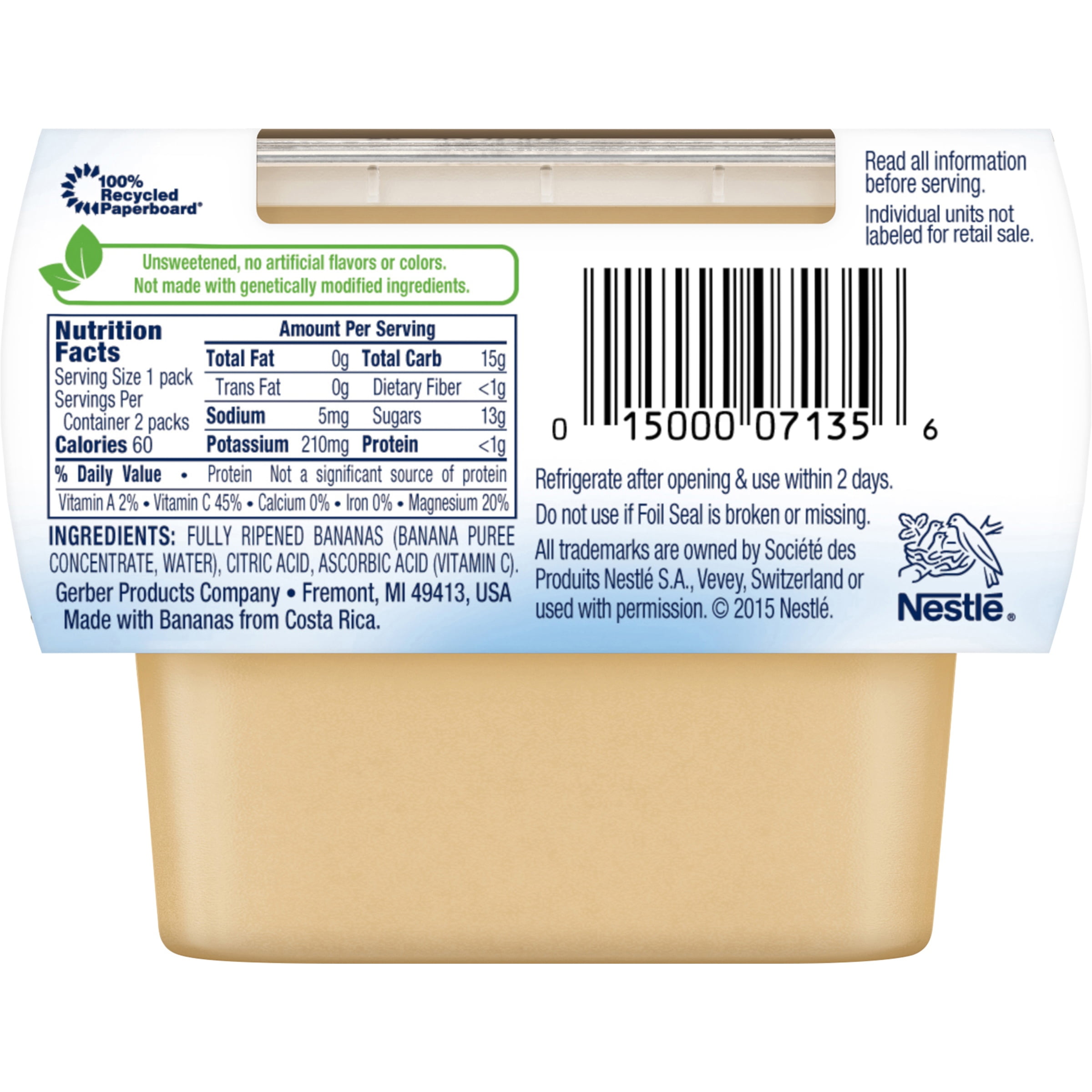gerber banana baby food nutrition facts