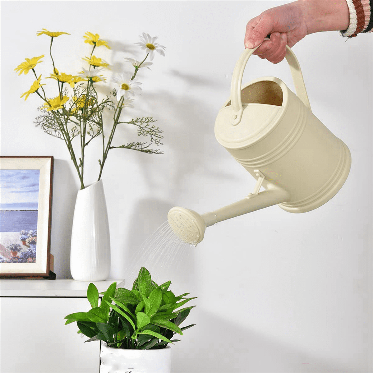 2X Watering Can for Indoor Plants, Flower Watering Can Outdoor for House Plants Garden Flower, Indoor Long Spout,Beige