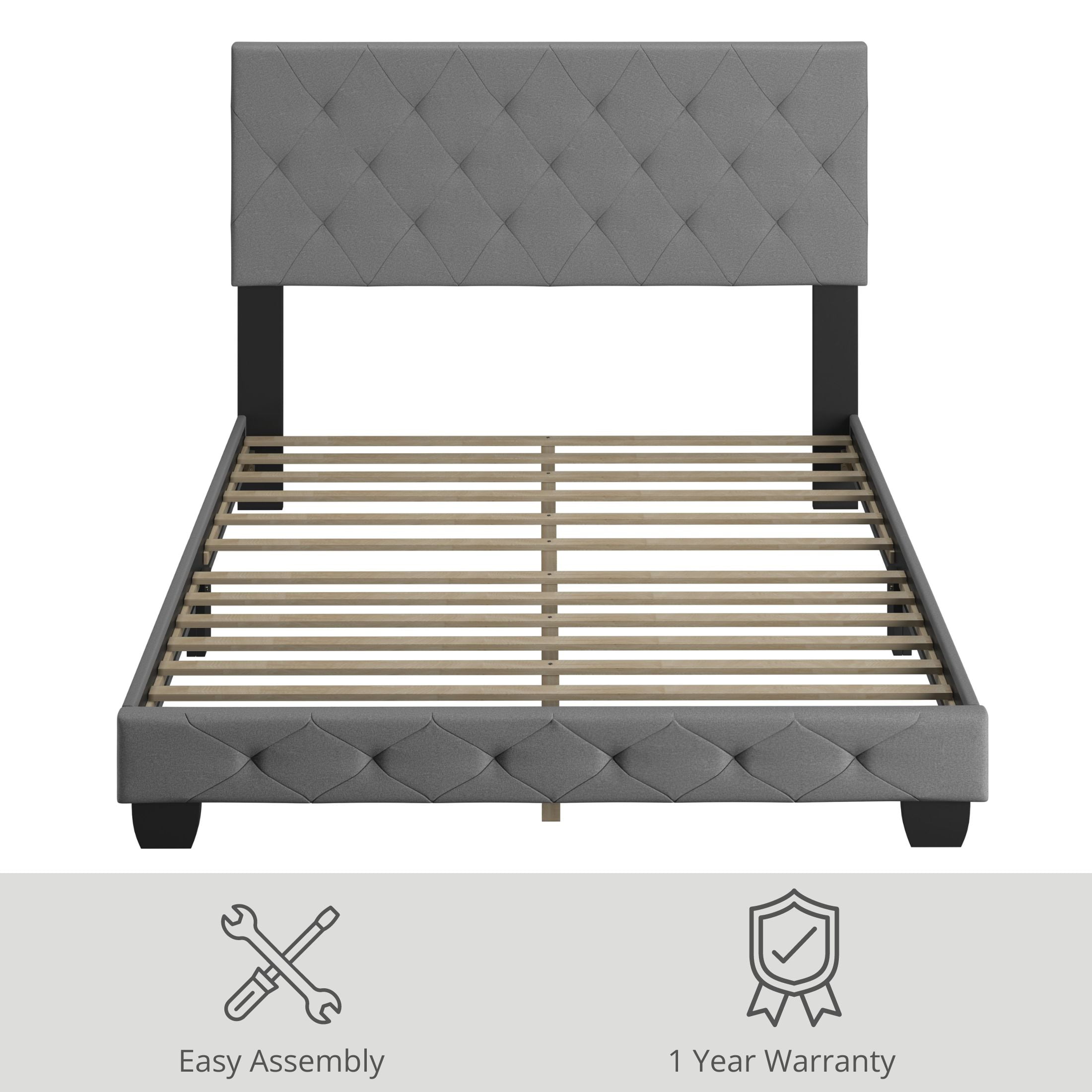 Boyd Sleep Chloe Gray Linen King Size Fully Upholstered Platform Bed Frame with Adjustable Headboard
