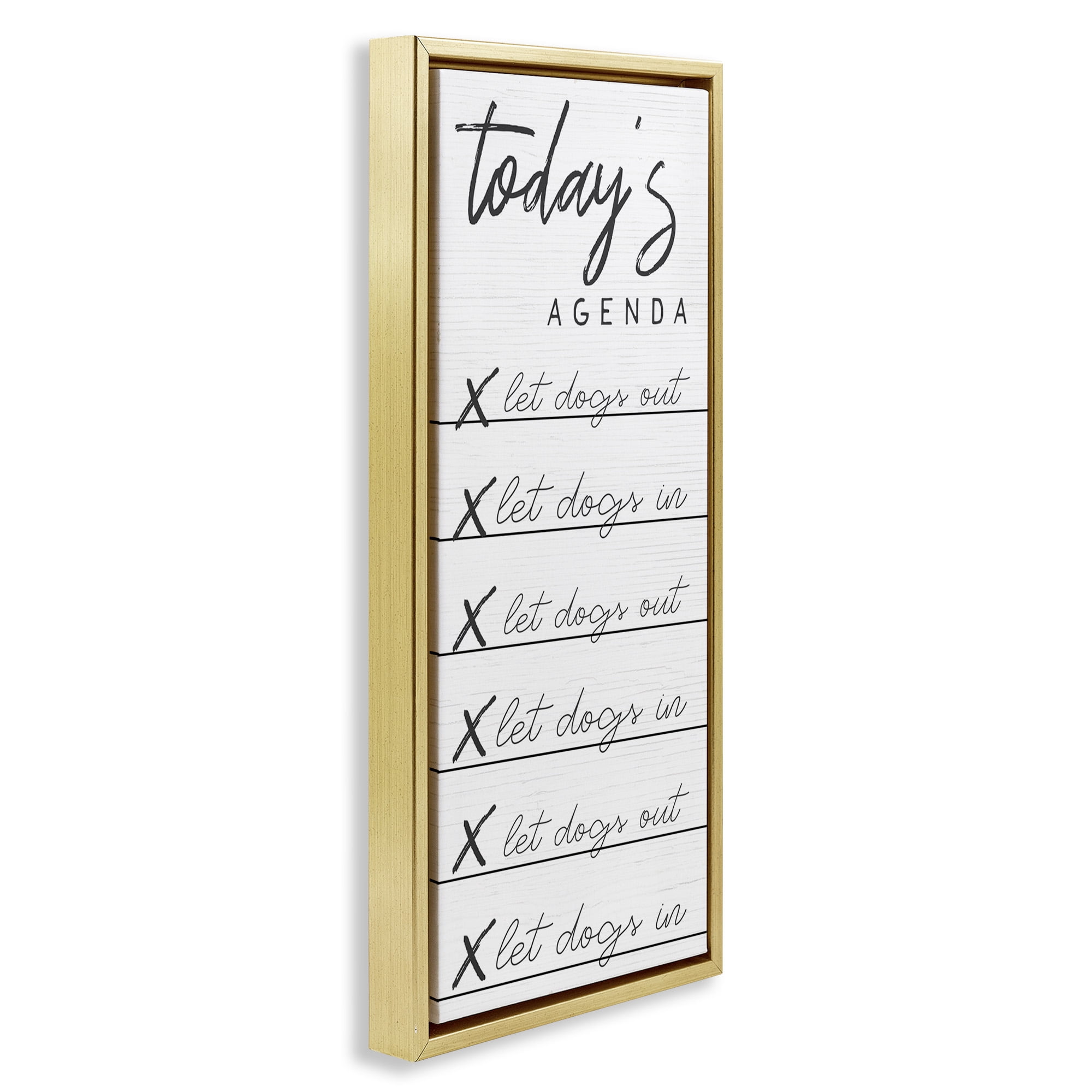 Stupell Industries Today's Agenda Funny Dog Checklist Typography Painting Gold Floater Framed Canvas Art Print Wall Art, 11 x 25