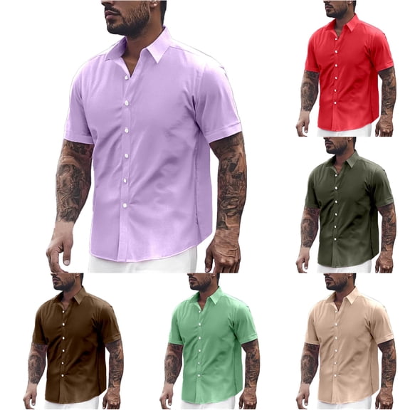 Gunia Big And Tall T Shirts For Men Dress Shirts Short Sleeve Slim Fit Business Casual Shirts Button Up Shirts Tops Mens T Shirt Purple 2Xl