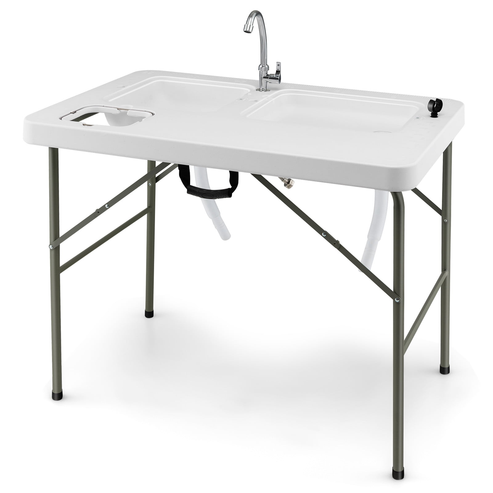 Coelon Portable Fish Cleaning Table, Folding Camping Table w/ 2 Sinks