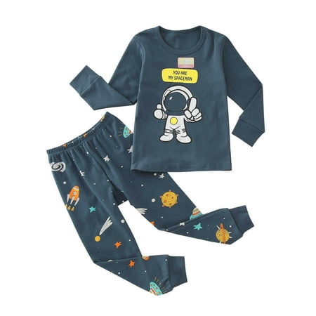 

Zlekejiko Little Boys Girls Kids Cartoon Spaceman Crewneck Pajamas Cotton Long Sleeve Pj s Toddler Clothes Sleepwear
