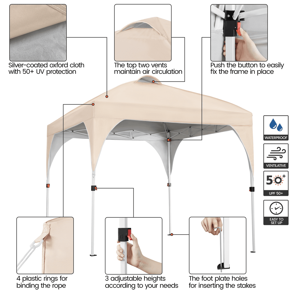 Alden Design Outdoor Canopy Pop up Canopy Camping Tent for Garden Patio Park Market, Beige