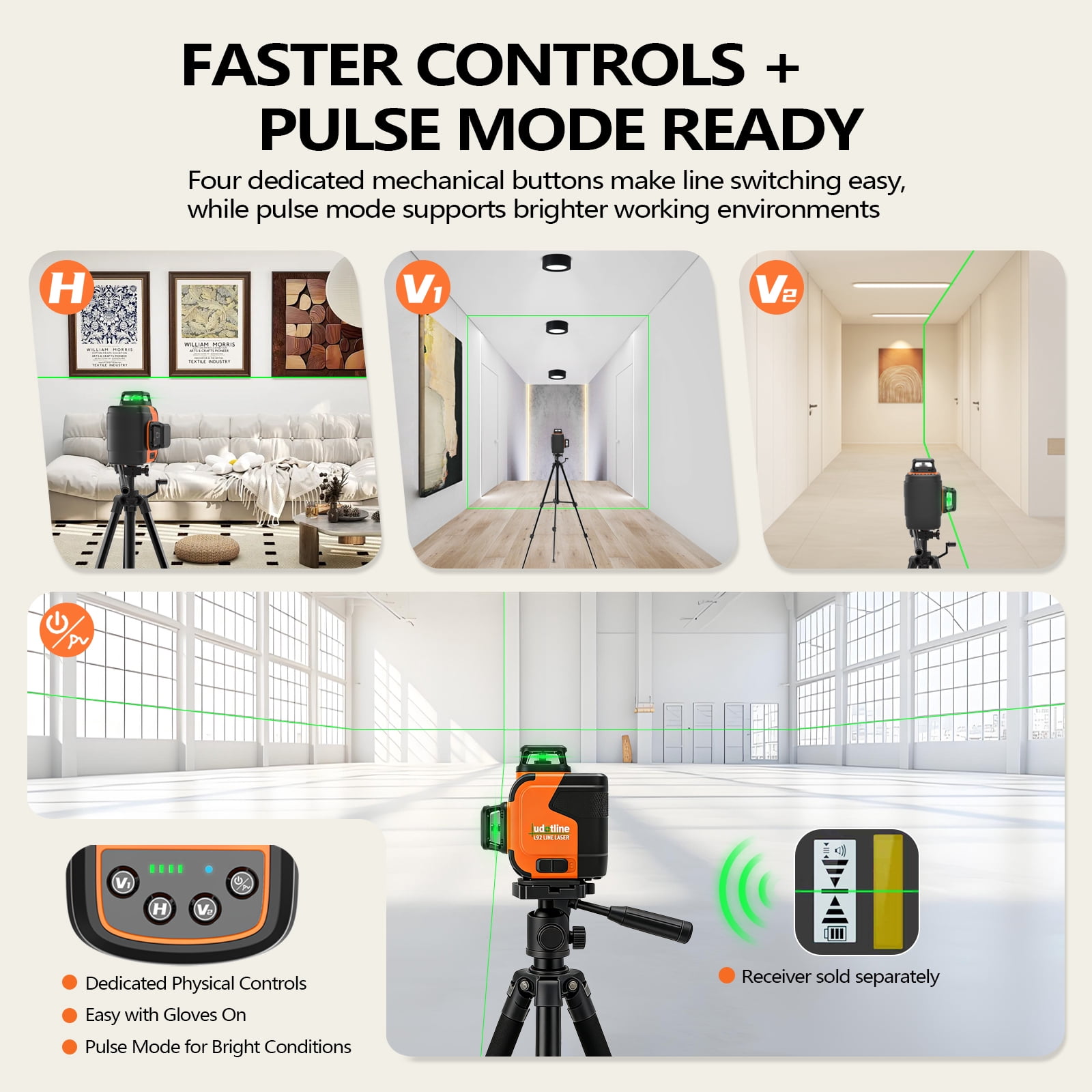 12-Line Laser Level, 3x360 Self Leveling Green Laser Level ,Passed the 4-FT drop durability test, USB-C Rechargeable, Pulse Mode, Magnetic Bracket, IP54 for Tile, Ceiling, Floor & Wall Alignment