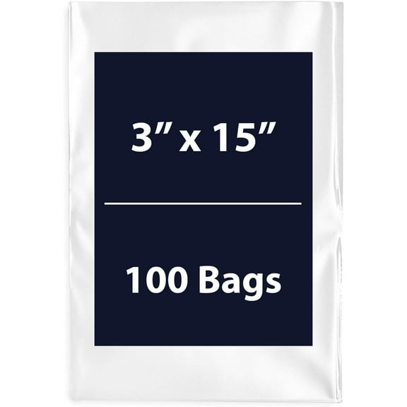 Multiple Sizes Clear Flat Poly Bags - 3"x15" & (100 Bags) 1.5Mil Flat Open Top Plastic Packaging Packing | Flexible and Durable Plastic Bags | Low-Density Polyethylene (LDPE)